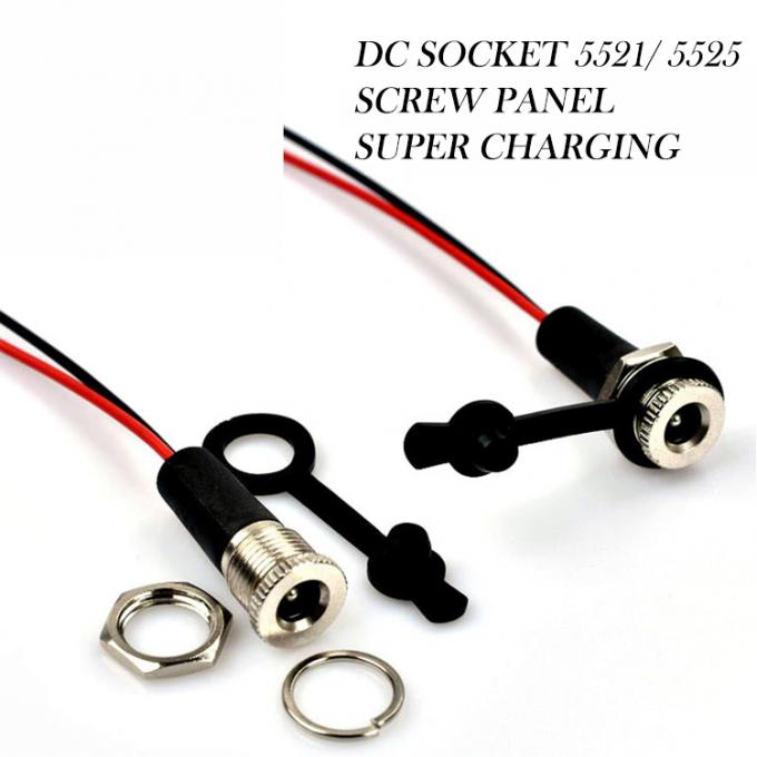 Panel Mount Threaded DC Socket Female Jack 5.5x2.1mm to 2 Wires Open Pigtail End Cable 3