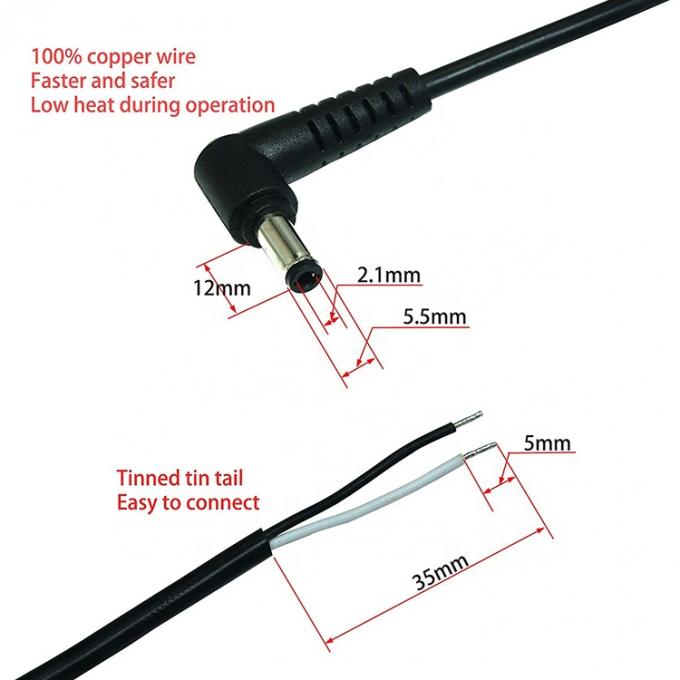 CUSTOM 90 Degree Right Angel DC Barrel Jack Male Female to Open Pigtail DC Power Charger Cable 4