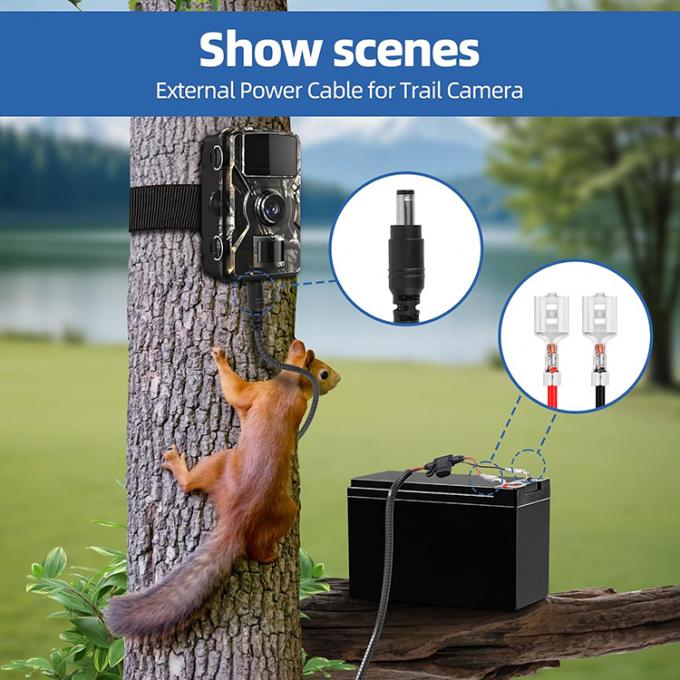 Ratproof Chew Proof Resistant Metal Jacket DC 5.5x2.1mm 4.0x1.7mm to Spade Connector Power Extension Cable for Trail Cameras 3