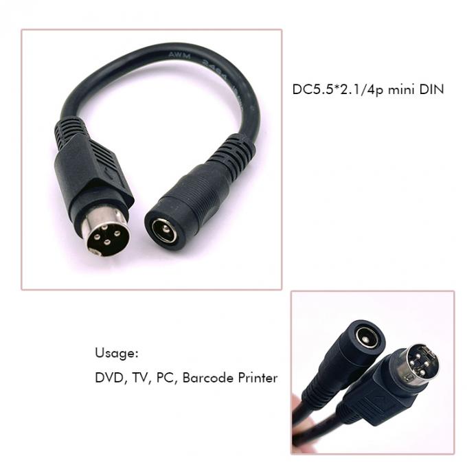 4 Pin Mini DIN to DC  Female Jack 5.5x2.1mm Power Extension Cable for Camera DVD TV PC Barcode Printer 2