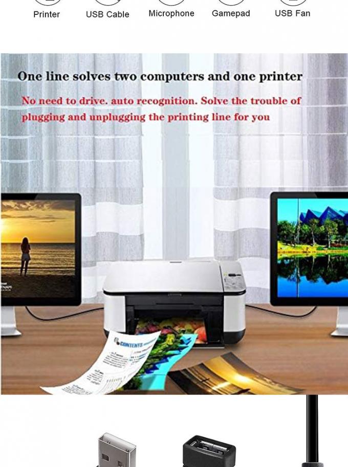 1 Female to 2 Dual Male USB Y Splitter Printer Sharing Switch Cable for Printer Scanner Speaker Keyboard Mouse 5