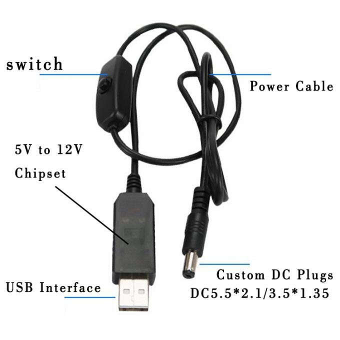 High Quality Booster 5V USB to 12V 9V DC 5.5x2.1mm Barrel Jack Power Charger ON OFF Cable with Switch  for Router Fan LED Strip 1