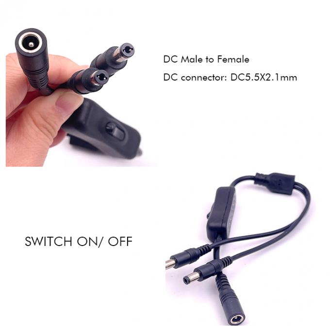 12v Splitter 1 Female to 2 Male DC Plug 5.5x2.1mm on off Switch Cord Cable for LED Lamp Light 0
