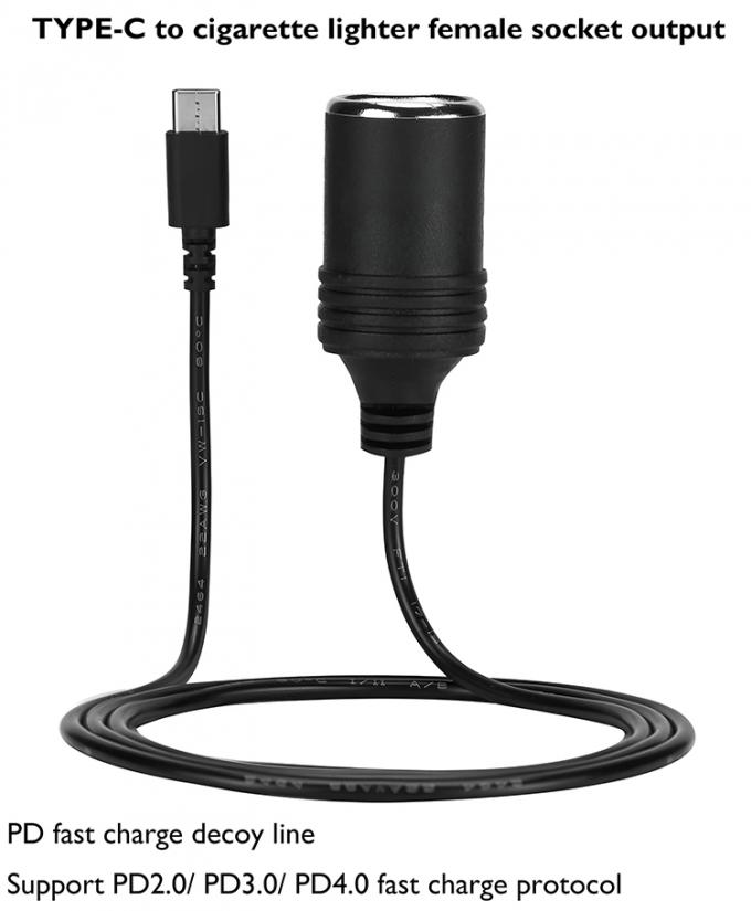 PD Charging 12v Output USB Type C Male to Cigarette Lighter Female Socket Plug Power Adapter Cable for Car 3