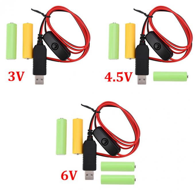 1.5v 3v 4.5v 6v LR6 AA LR03 AAA Battery Eliminator Replace USB Switch ON OFF Power Charger Cable for LED Light Electronic Toys 0