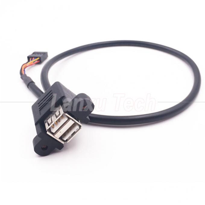 Dual USB Type A 2 Ports Panel Mount USB to Dupont 9 Pin Header Connector Wire Cable 6