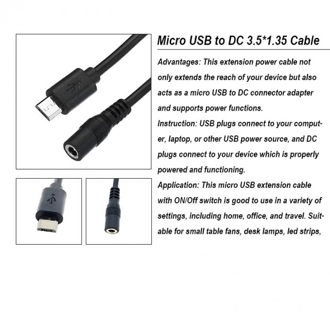 Micro USB Male to DC 3.5x1.35mm Female Jack Power Extension Cable for Fans LED Strips 0
