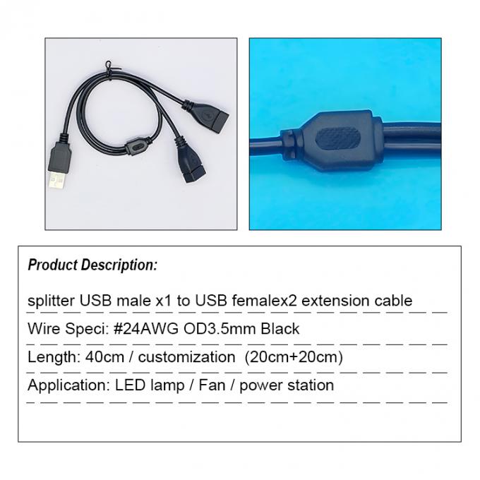 USB 2.0 A Male to 2 Dual USB Female Jack Y Splitter Hub Power Cord Extension Adapter Cable 1