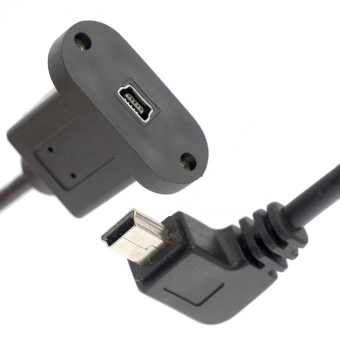 Screw Locking 90 Degree Right Angle Male to Female Mini USB Panel Mount Extension Cable 2