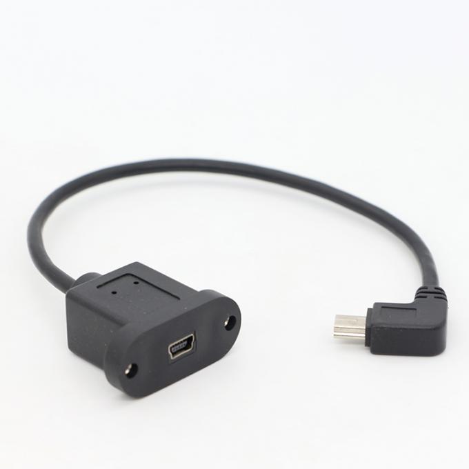 Screw Locking 90 Degree Right Angle Male to Female Mini USB Panel Mount Extension Cable 1