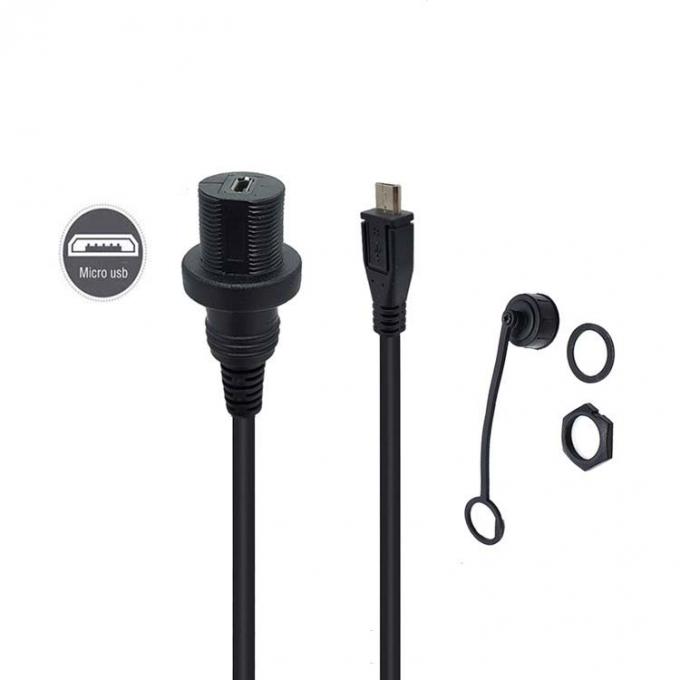 Mini USB Male to Micro USB Female Waterproof Extension Cable With Flush Mount Panel For Car Truck Boat Motorcycle Computer 0