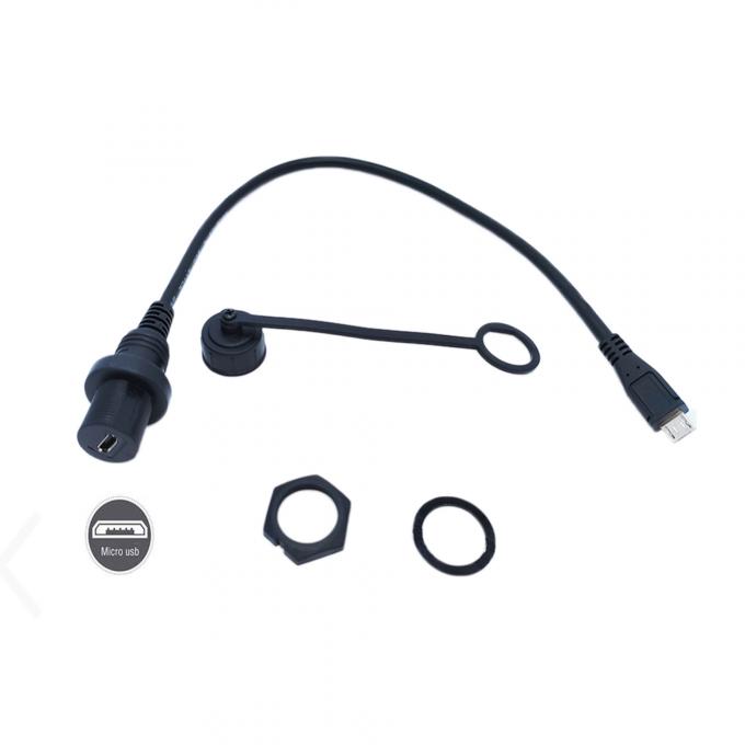 Mini USB Male to Micro USB Female Waterproof Extension Cable With Flush Mount Panel For Car Truck Boat Motorcycle Computer 2