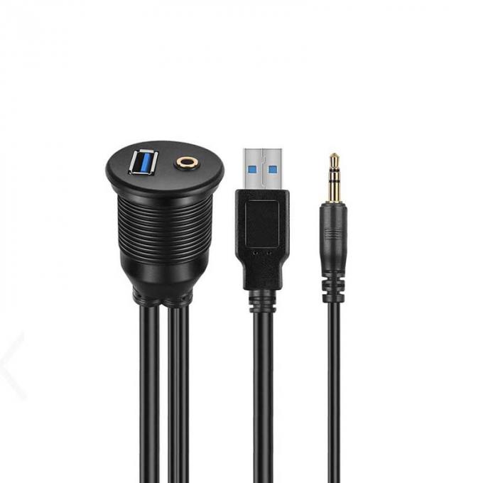 USB 3.0 AUX DC 3.5 Male to Female Waterproof Extension Cable With Flush Mount Panel For Car Truck Boat Motorcycle Computer 1