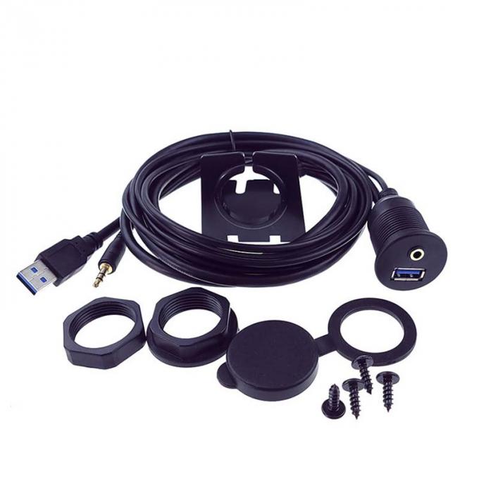 USB 3.0 AUX DC 3.5 Male to Female Waterproof Extension Cable With Flush Mount Panel For Car Truck Boat Motorcycle Computer 0