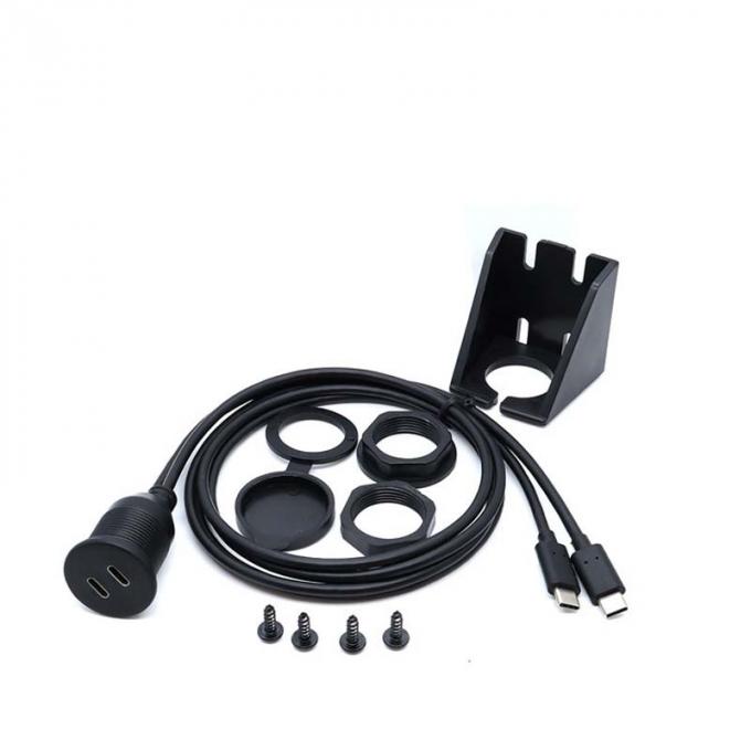 Customize Dual Type C Male to Female Waterproof Extension Cable With Flush Mount Panel For Car Truck Boat Motorcycle Computer 1