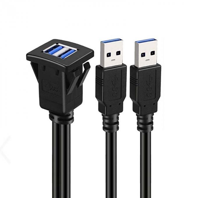 Square Dual USB 3.0 2.0 Male To Female Waterproof Extension Cable With Flush Mount Panel For Car Truck Boat Motorcycle Computer 0