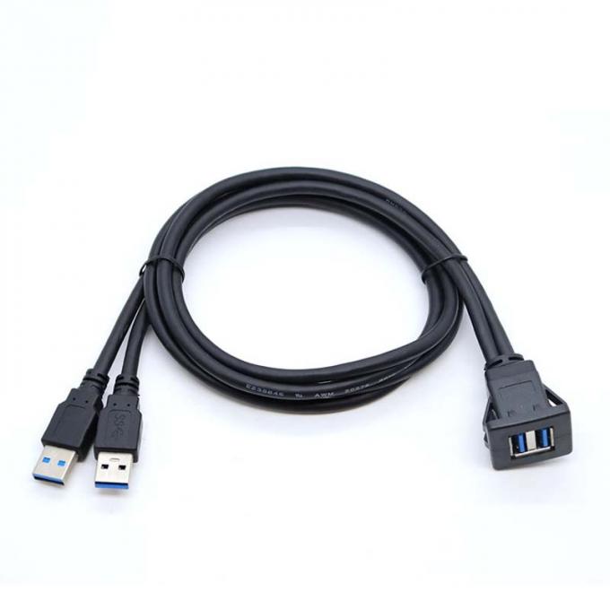 Square Dual USB 3.0 2.0 Male To Female Waterproof Extension Cable With Flush Mount Panel For Car Truck Boat Motorcycle Computer 1