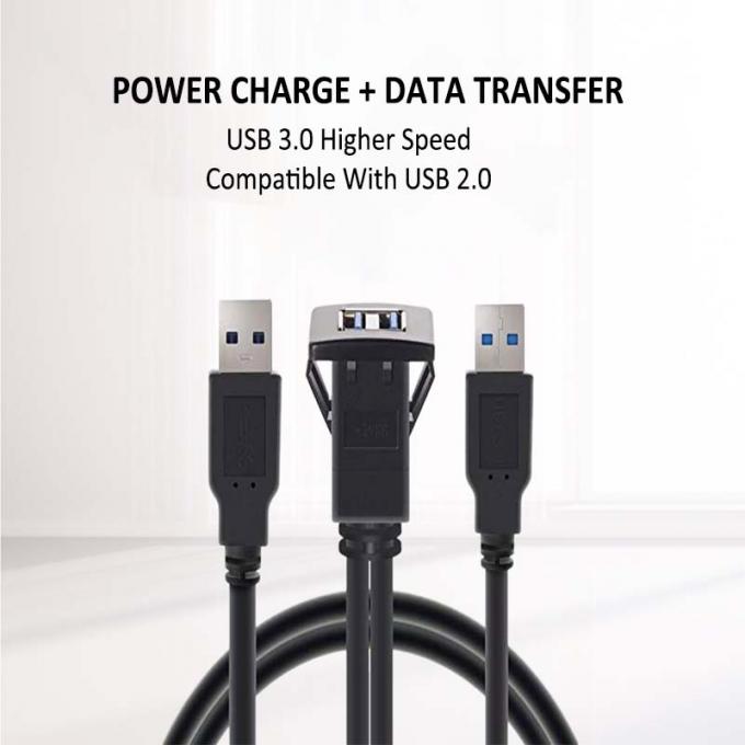 Square Dual USB 3.0 2.0 Male To Female Waterproof Extension Cable With Flush Mount Panel For Car Truck Boat Motorcycle Computer 2