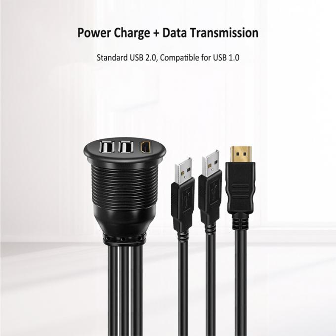 3 Ports USB 2.0 Male To USB 2.0 Female Waterproof Extension Cable With Flush Mount Panel For Car Truck Boat Motorcycle Computer 4