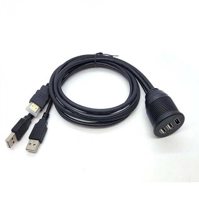 3 Ports USB 2.0 Male To USB 2.0 Female Waterproof Extension Cable With Flush Mount Panel For Car Truck Boat Motorcycle Computer 1
