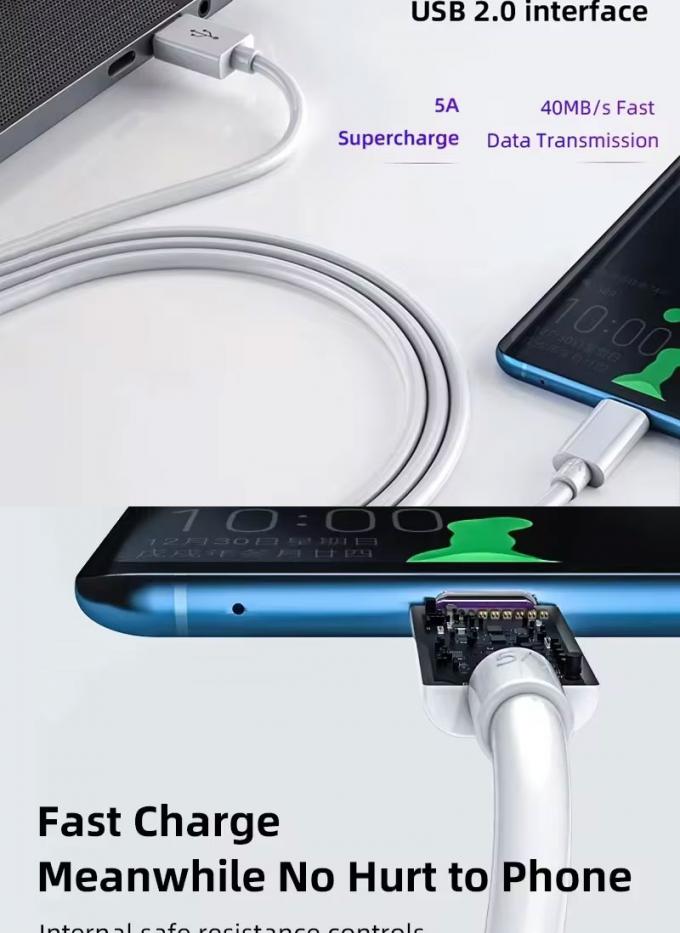 High Quality 1M 2M 5A Fast Charging USB to Type C Data Charger Cable for Huawei Android Phone 3