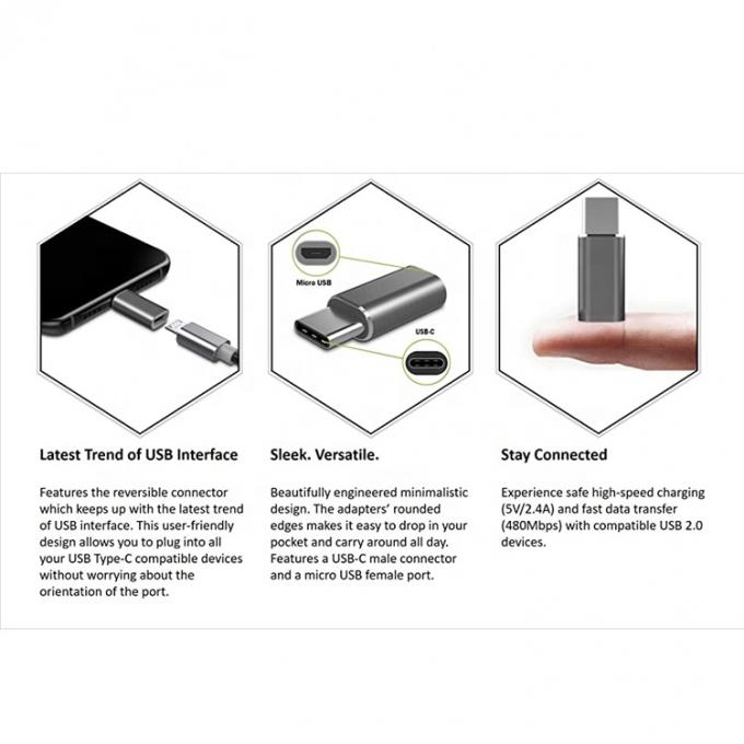Plug and Play Metal Shell Micro USB Female to Type C Male OTG Converter Adapter 3