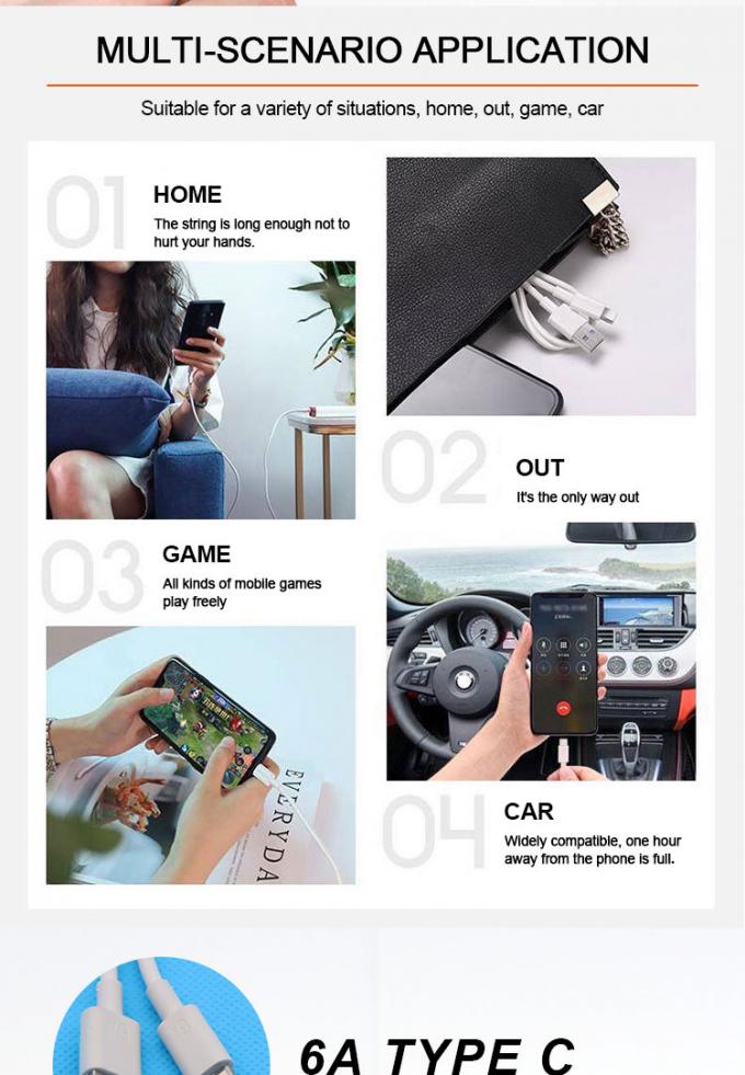 Super Fast Charging 6A Type C USB Data Charger Cable fo Mobile Phone 6