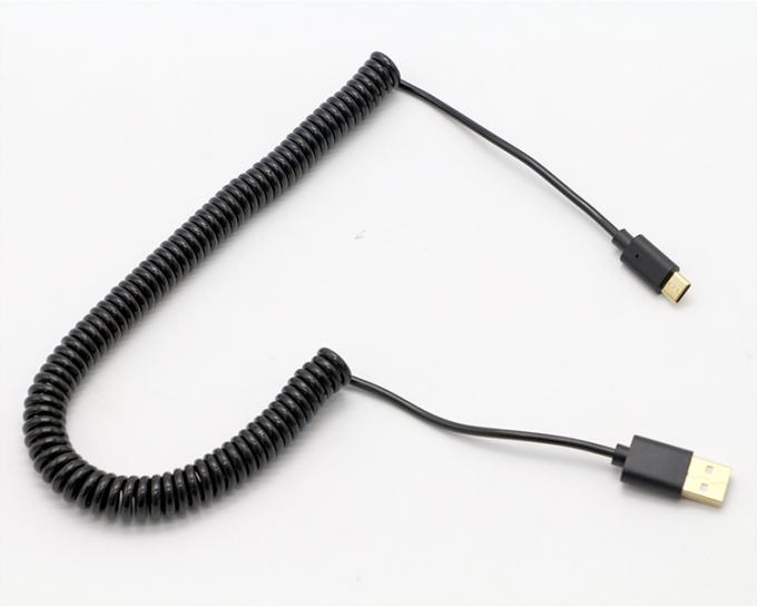 Custom 3M Gold Connectors Fast Charging Spring Coiled USB Type C Data Charger Cable 0