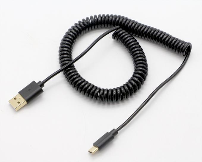 Custom 3M Gold Connectors Fast Charging Spring Coiled USB Type C Data Charger Cable 5