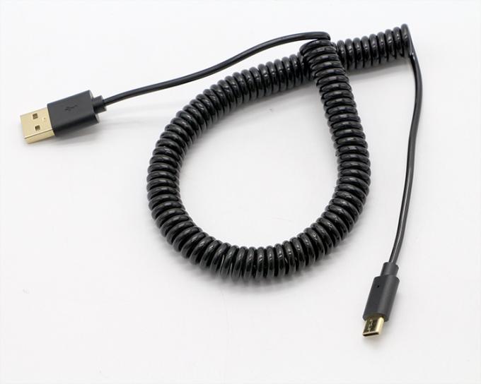 Custom 3M Gold Connectors Fast Charging Spring Coiled USB Type C Data Charger Cable 4