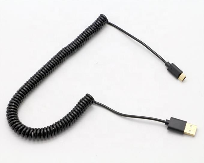 Custom 1M 2M 3M Fast Charging Spring  Coiled Spiral USB Type C Cable 5