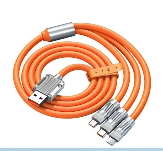 Super Fast Charging 120w 6A Liquid Silicone 3 in 1 Multi Connectors Micro Type C USB Data Charger Cable for Mobile Phone 0