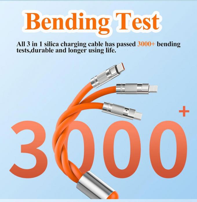 Super Fast Charging 120w 6A Liquid Silicone 3 in 1 Multi Connectors Micro Type C USB Data Charger Cable for Mobile Phone 2
