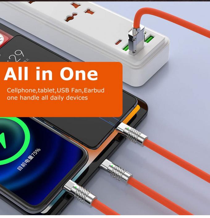 Super Fast Charging 120w 6A Liquid Silicone 3 in 1 Multi Connectors Micro Type C USB Data Charger Cable for Mobile Phone 5