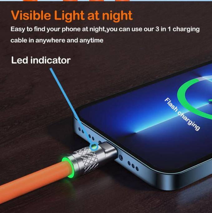 Super Fast Charging 120w 6A Liquid Silicone 3 in 1 Multi Connectors Micro Type C USB Data Charger Cable for Mobile Phone 4