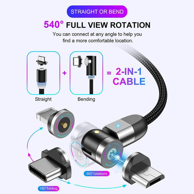 Fast Charger Phone Accessories 540 Degree Rotation 3 in 1 Micro Type C Magnetic USB Data Charging Cable 6
