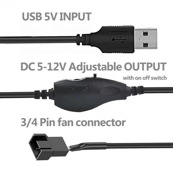 Adjustable USB 5V Step up Boost to DC 12V 3 Pin 4 Pin Connector Fan Speed Controller Power Adapter Cable for PC Cooling Fan 1