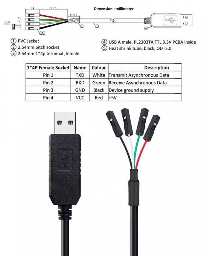High Compatible WIN7 10 FTDI FT232 5V 3.3V USB to Uart TTL Serial Cable for Raspberry Pi 0