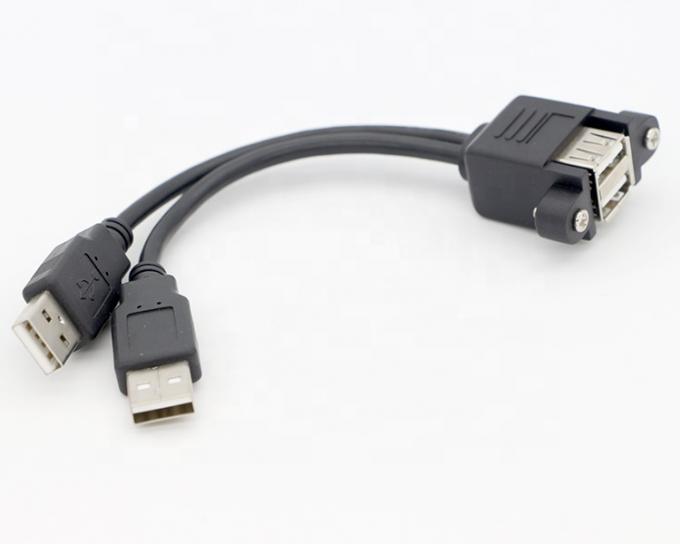 Screw Locking 0.5M 1M Male to Female Dual USB 2.0 Panel Mount Extension Cable 2