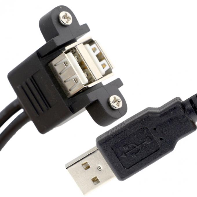 Screw Locking 0.5M 1M Male to Female Dual USB 2.0 Panel Mount Extension Cable 3