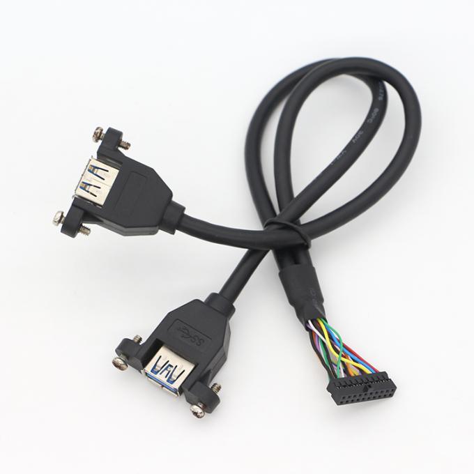 OEM Screw Locking Stud Dual USB 3.0 Type A Female Panel Mount Cable with Molex Connector 1