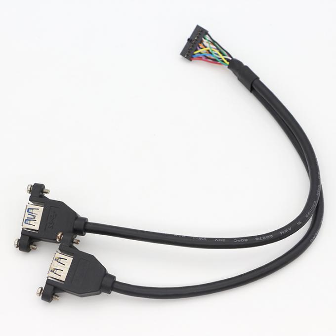 OEM Screw Locking Stud Dual USB 3.0 Type A Female Panel Mount Cable with Molex Connector 5