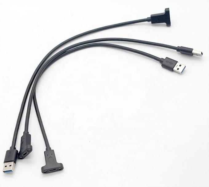 Custom Screw Locking Stud USB 3.0 A Male to USB Type C 3.1 Female Panel Mount Extension Cable 1