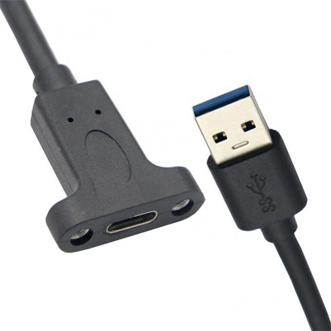 Custom Screw Locking Stud USB 3.0 A Male to USB Type C 3.1 Female Panel Mount Extension Cable 2