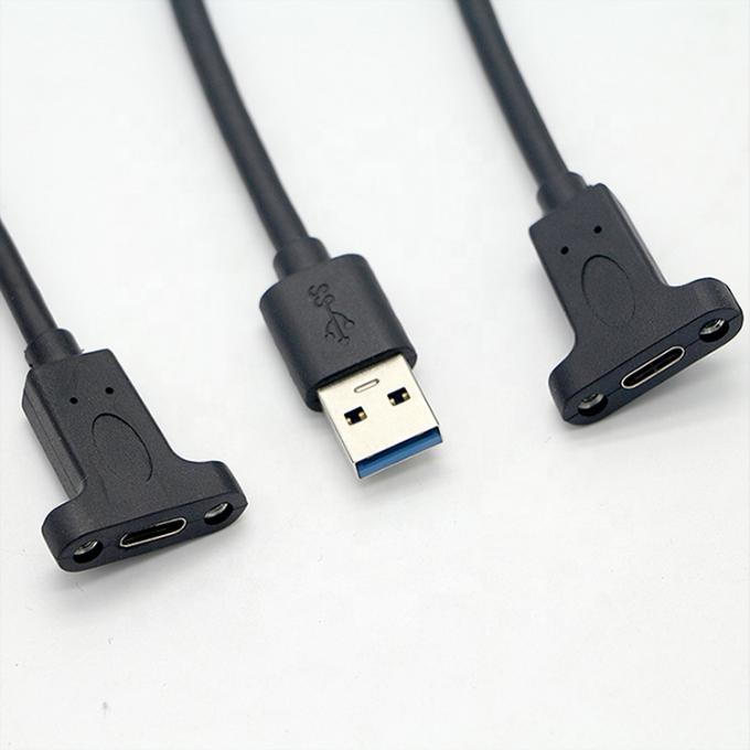 Custom Screw Locking Stud USB 3.0 A Male to USB Type C 3.1 Female Panel Mount Extension Cable 5