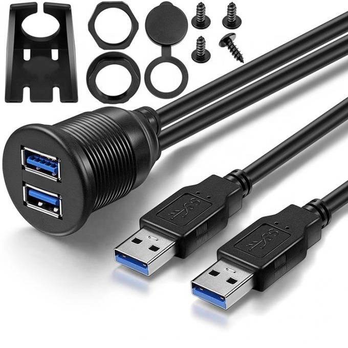Waterproof Male to Female Aux Car Dashboard Panel Dual USB 3.0 Flush Mount Extension Cable for Motorcycle 0
