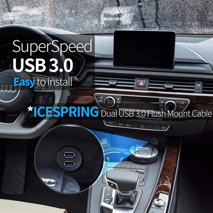 Waterproof Male to Female Aux Car Dashboard Panel Dual USB 3.0 Flush Mount Extension Cable for Motorcycle 5