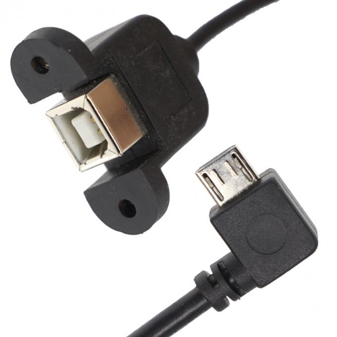 Custom Screw Locking 90 Degree Angle Micro B Male USB 2.0 Type B Female Panel Mount Extension Cable 1