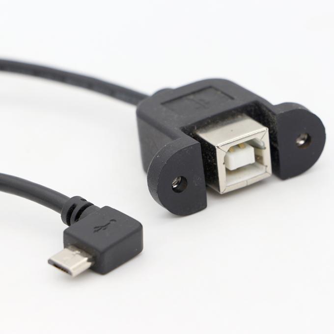 Custom Screw Locking 90 Degree Angle Micro B Male USB 2.0 Type B Female Panel Mount Extension Cable 6