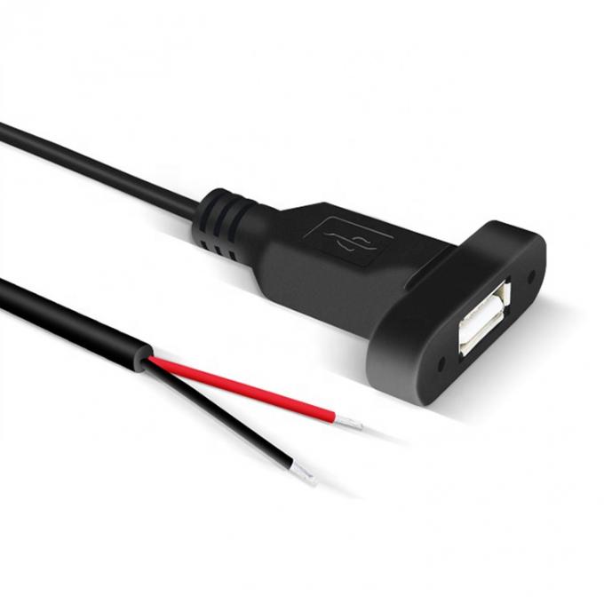 Custom Panel Mount USB A Female to Bare Wire Tinned Open End Cable 4